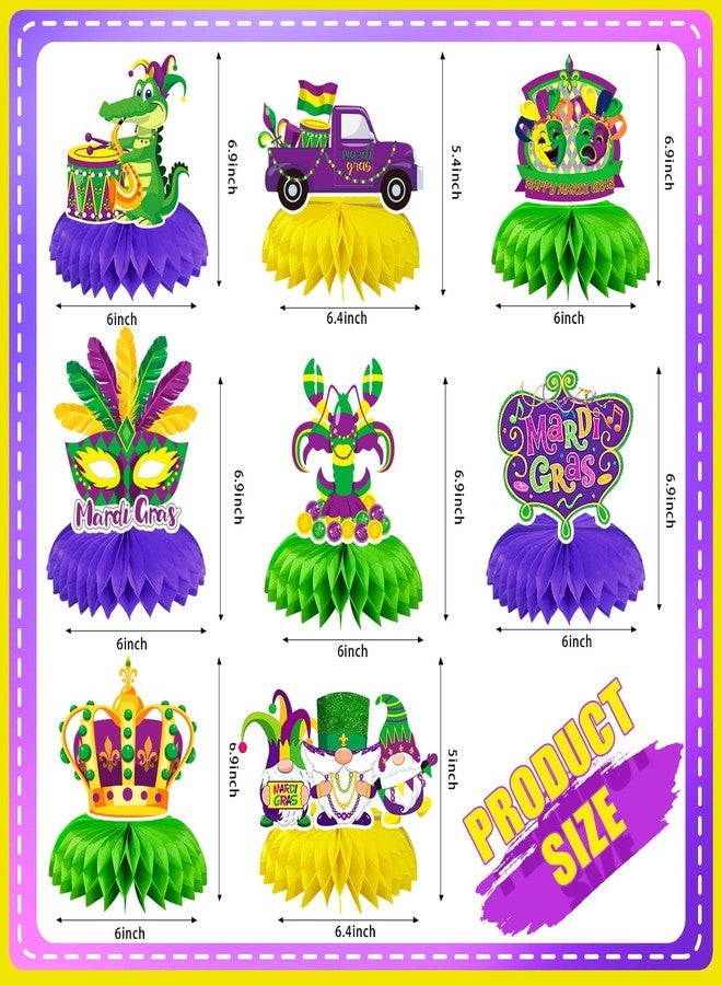 JULMELON Mardi Gras Table Decorations Honeycomb Centerpiece, 8pcs Mardi Gras Centerpieces for Tables Masquerade Masks Crown Signs Decor Mardi Gras Party Decorations for Home - Image 2
