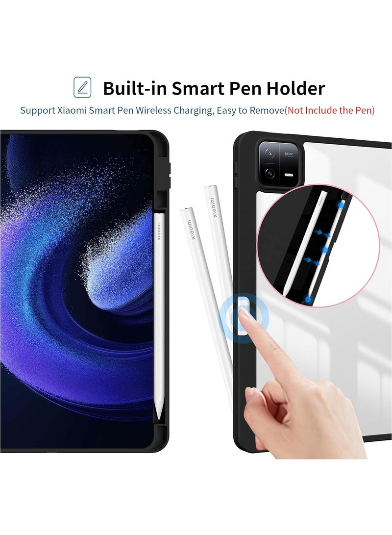 عام غطاء خلفي صلب شفاف بغطاء خلفي شفاف ثلاثي الطيات بحامل ذكي واقي لحقيبة ذكية واقية لجهاز Xiaomi 6/جهاز لوحي 6 Pro، خفيف الوزن، استيقاظ ونوم تلقائي - Image 2