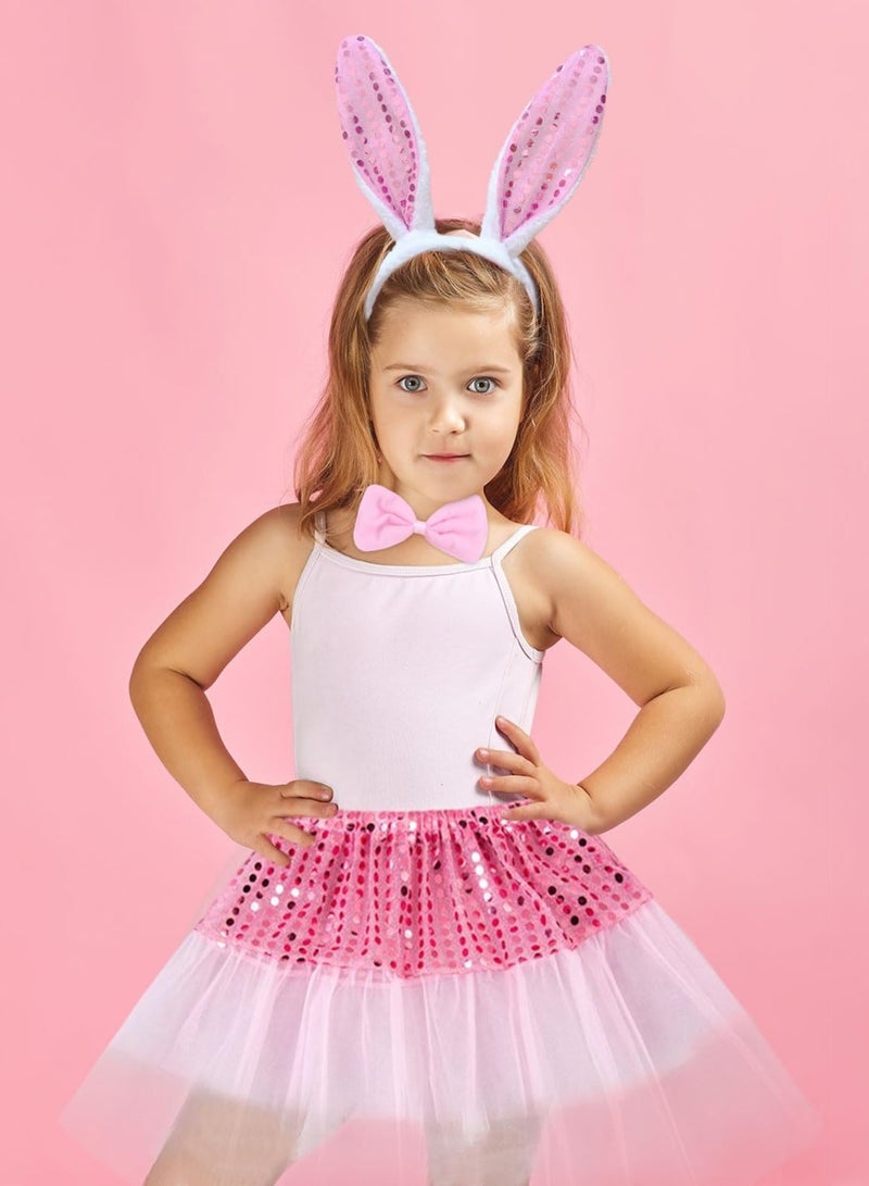 Luckam 4 Pieces Kids Bunny Costume Pink Rabbit Dress Up Outfit with Bunny Ears Headband Animal Costume Set Cosplay Birthday Party - Image 3