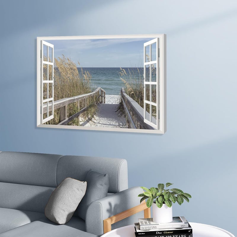 KAIRNE 3D Fake Window Wall Art - Beach Canvas Print - Image 5