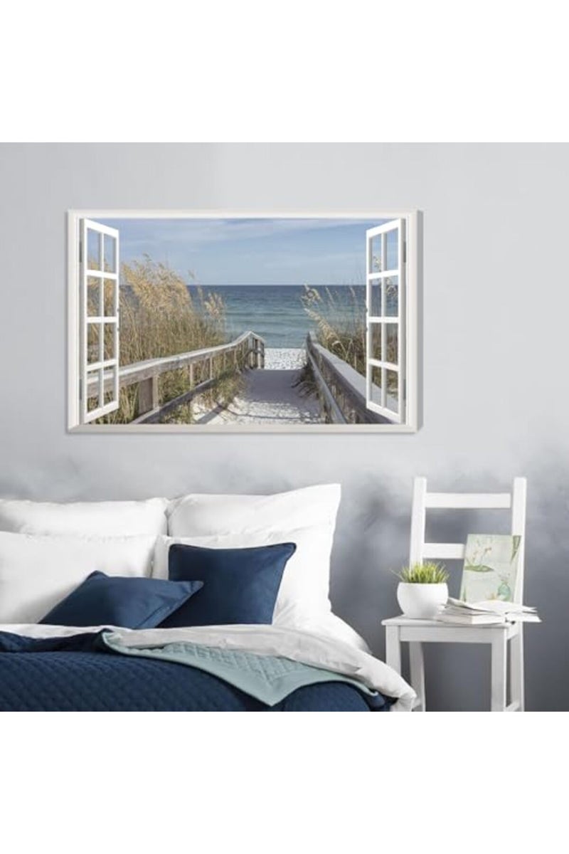 KAIRNE 3D Fake Window Wall Art - Beach Canvas Print - Image 3