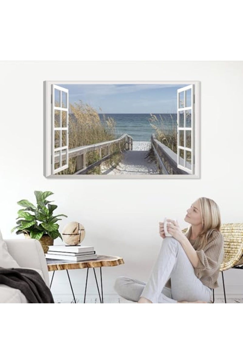 KAIRNE 3D Fake Window Wall Art - Beach Canvas Print - Image 2