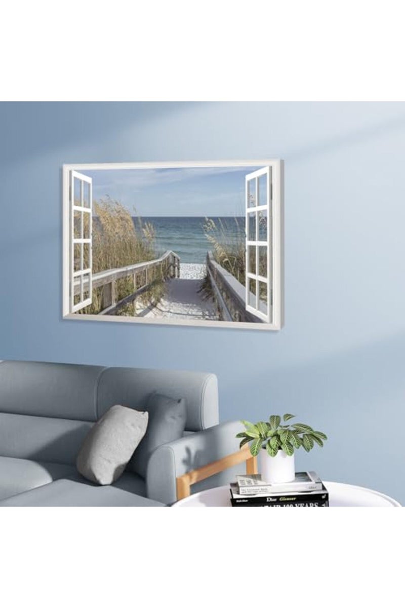 KAIRNE 3D Fake Window Wall Art - Beach Canvas Print - Image 5