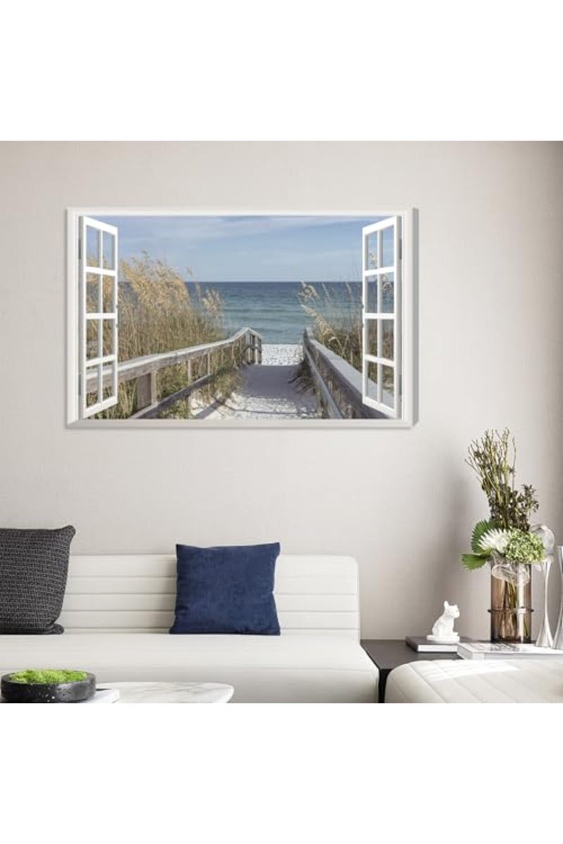 KAIRNE 3D Fake Window Wall Art - Beach Canvas Print - Image 4