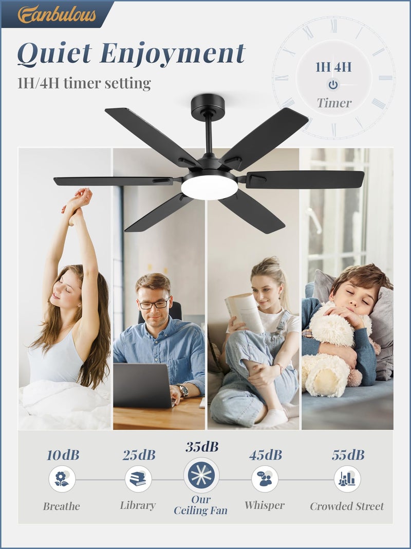 Fanbulous 52 Inch Ceiling Fans with Lights, Indoor/Outdoor Modern Ceiling Fan with Reversible Blade And 2 Rods, Quiet DC Motor, 3CCT & 6-Speed Remote Control, Dual Finish Blade for Living Room/Bedroom - Image 5