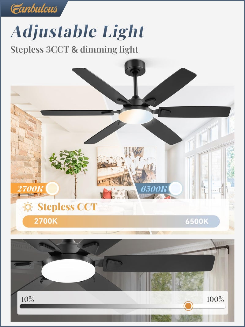 Fanbulous 52 Inch Ceiling Fans with Lights, Indoor/Outdoor Modern Ceiling Fan with Reversible Blade And 2 Rods, Quiet DC Motor, 3CCT & 6-Speed Remote Control, Dual Finish Blade for Living Room/Bedroom - Image 4
