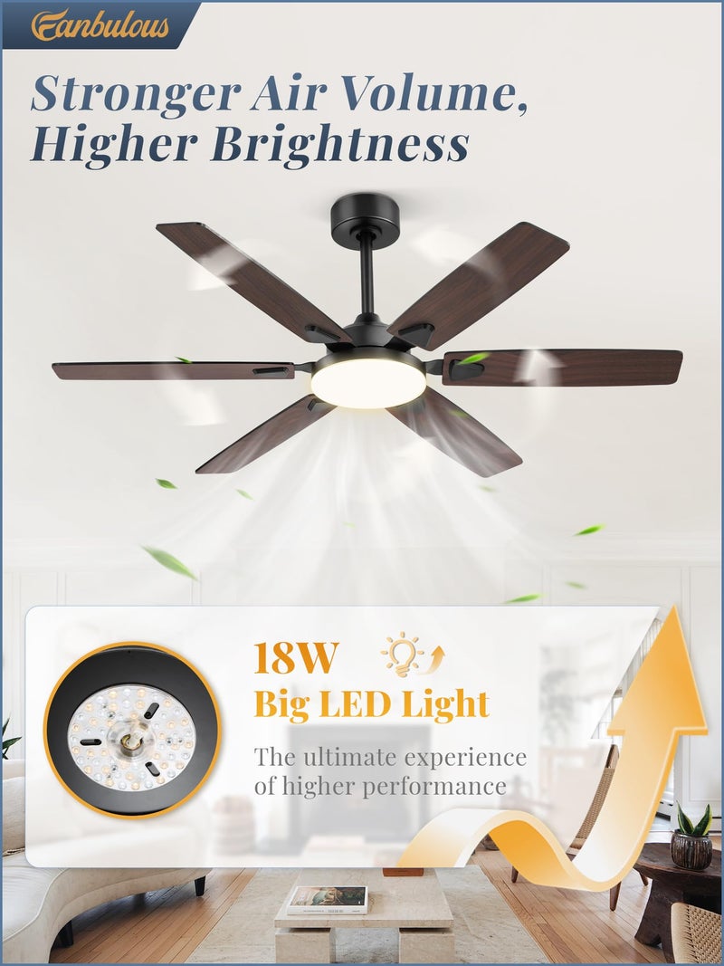 Fanbulous 52 Inch Ceiling Fans with Lights, Indoor/Outdoor Modern Ceiling Fan with Reversible Blade And 2 Rods, Quiet DC Motor, 3CCT & 6-Speed Remote Control, Dual Finish Blade for Living Room/Bedroom - Image 3