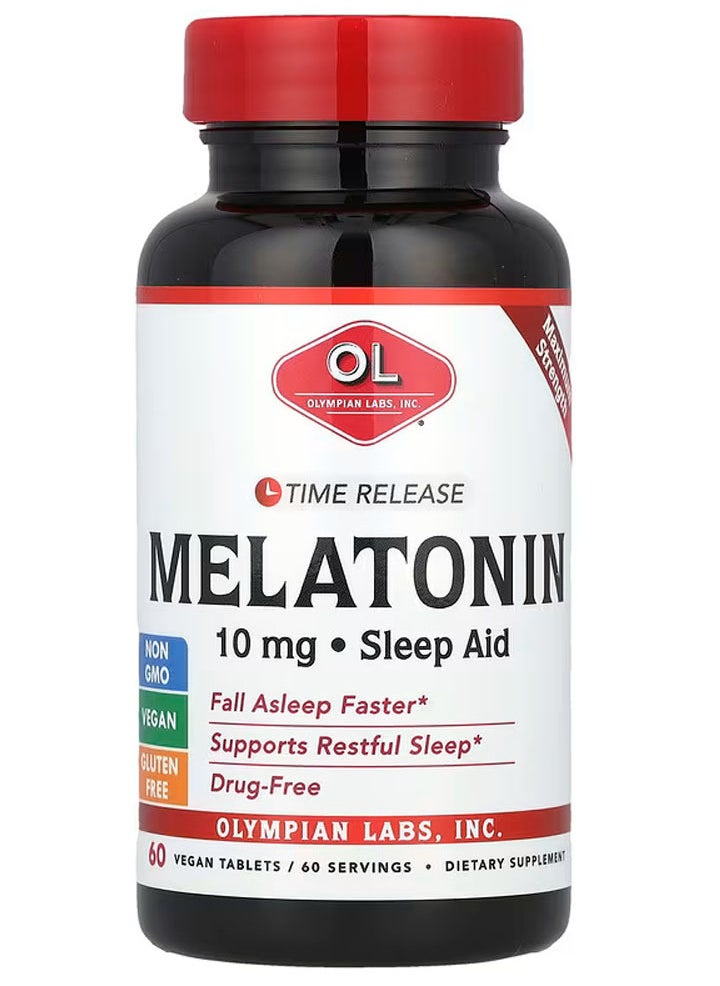 Olympian Labs Melatonin Time Release 10 mg 60 Vegan Tablets  - Image 1