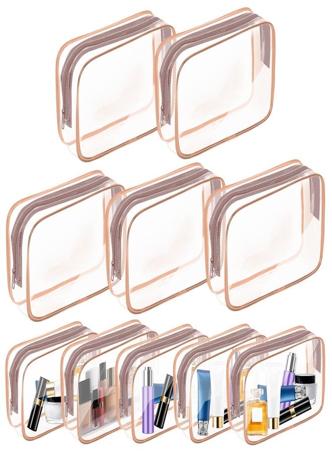 AURUZA 10 Pack Travel Toiletry Bag, Clear Makeup Bag, TSA Approved Cosmetic Bag with Zipper, Clear Organizer Carry on Bag for Women, PVC Cosmetic Pouch for Airport Airline Compliant (Rose Pink, 10 Packs) - Image 1