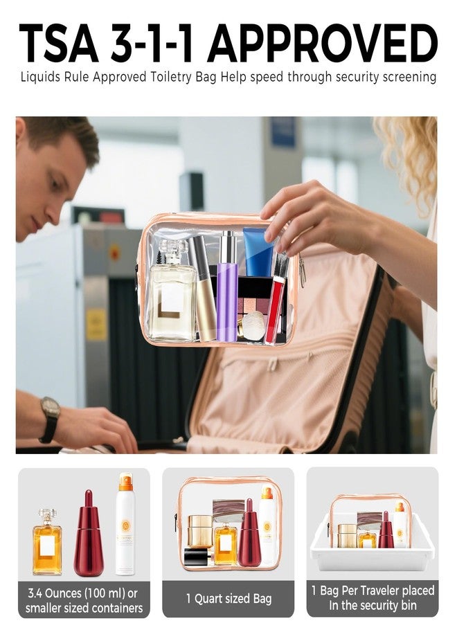 AURUZA 10 Pack Travel Toiletry Bag, Clear Makeup Bag, TSA Approved Cosmetic Bag with Zipper, Clear Organizer Carry on Bag for Women, PVC Cosmetic Pouch for Airport Airline Compliant (Rose Pink, 10 Packs) - Image 3
