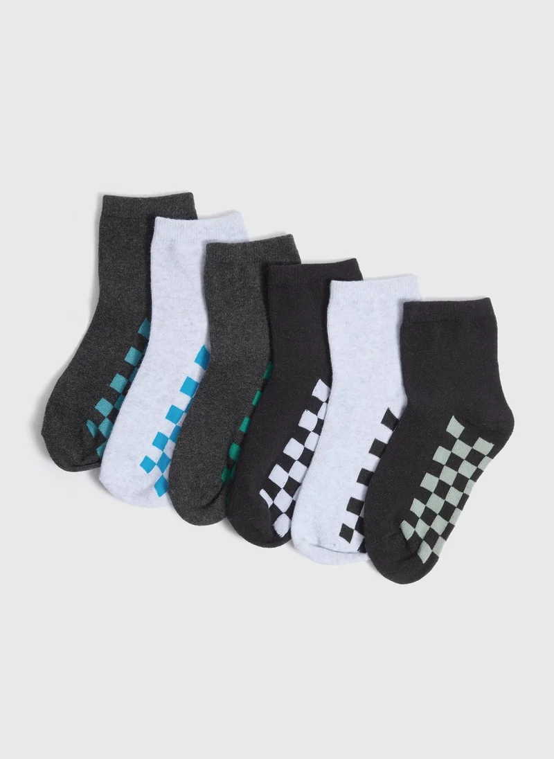 Matalan 7 Pack Boys Black Footbed Check Socks