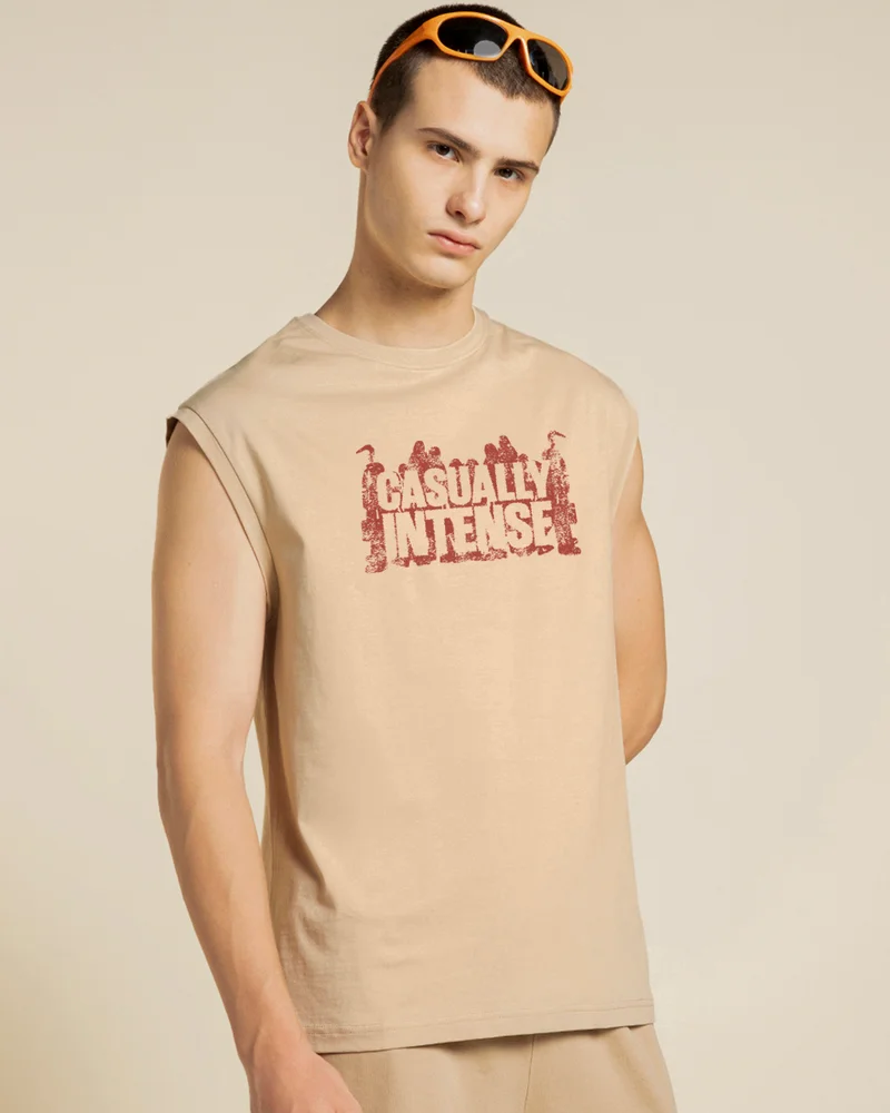 بيواكوف Men's Ginger Root Brown Casually Intense Typography Boxy Fit Vest