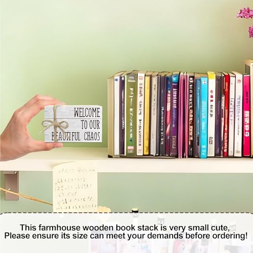Ycyfckdr Decorative Books For Home Decor, Rustic Wood Book Stack For Table Decor, Welcome To Our Beautiful Chaos Decor Books For Living Room Bookshelf, Farmhouse Stacked Books Decor (L20) - Image 2
