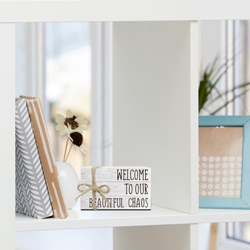 Ycyfckdr Decorative Books For Home Decor, Rustic Wood Book Stack For Table Decor, Welcome To Our Beautiful Chaos Decor Books For Living Room Bookshelf, Farmhouse Stacked Books Decor (L20) - Image 4