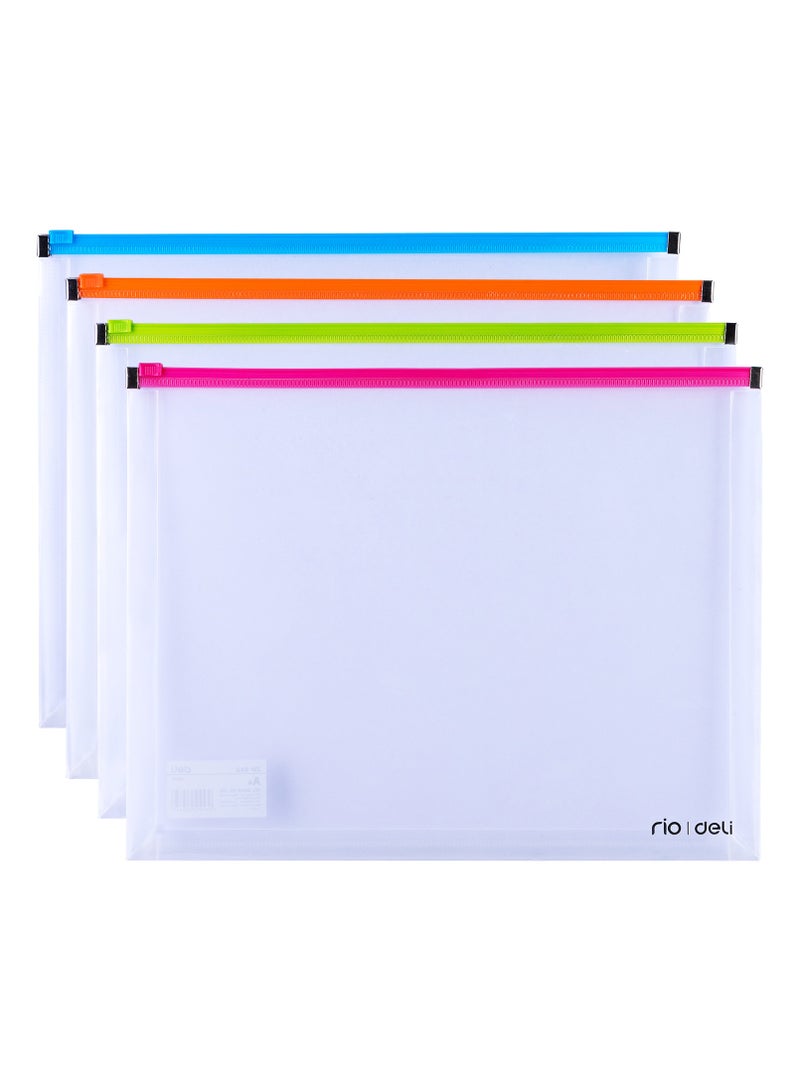 Deli A4 Zip 1 Bag  Set - Assorted Colors, Transparent, 100% Korean Imported PP Material, E38975 - Image 4