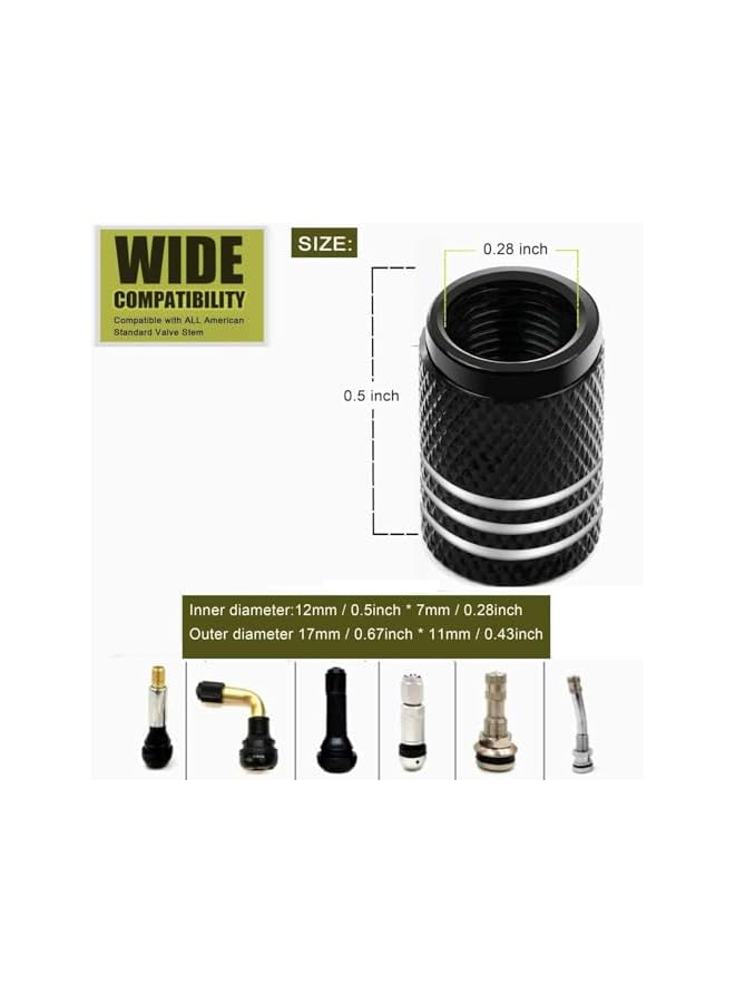 S-TOP 4 PCS Car Styling Metal Alloy Sports Car Tire Tyre Valve Knurling Style Caps Wheel Tires Tire Stem Air Cap Airtight Covers (Pack of 4, Black) - Image 2