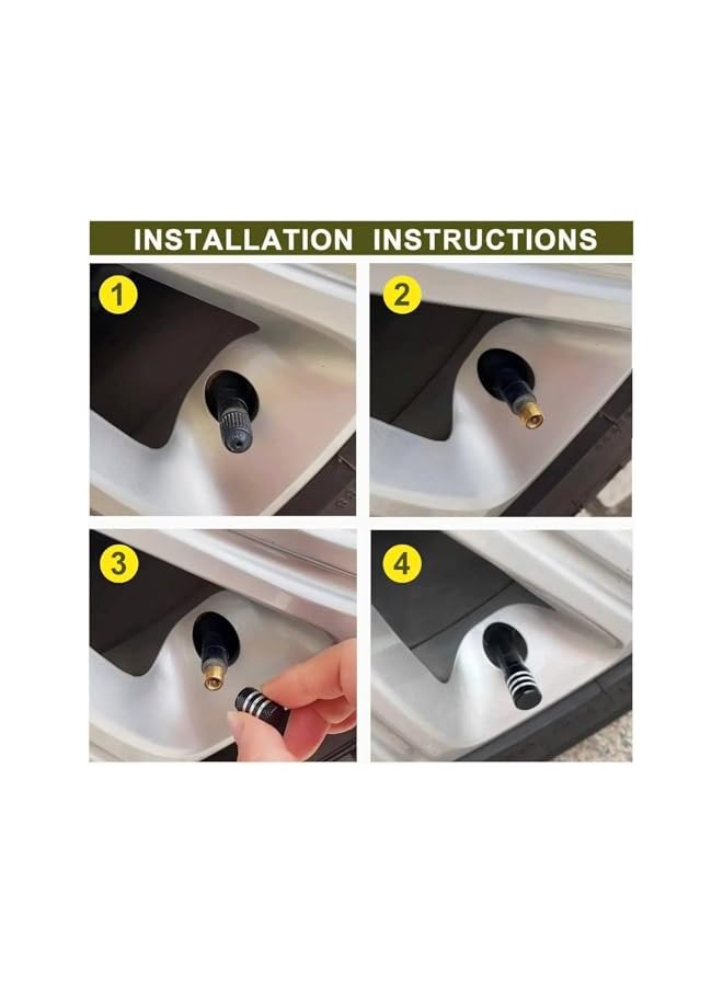 S-TOP 4 PCS Car Styling Metal Alloy Sports Car Tire Tyre Valve Knurling Style Caps Wheel Tires Tire Stem Air Cap Airtight Covers (Pack of 4, Black) - Image 3