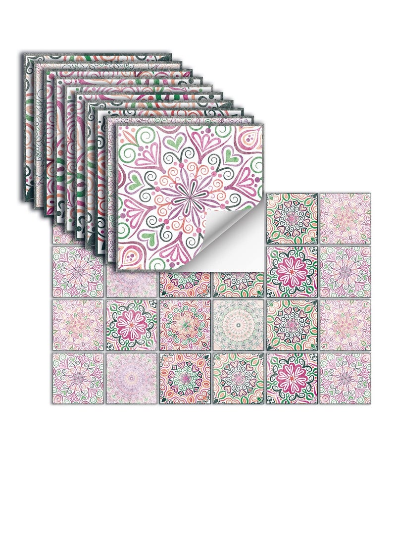 SYOSI Peel and Stick Backsplash Tile 24Pcs Adhesive Wallpaper Glossy Wall Stickers Tiles Waterproof Oil Proof Removable Decals for Bathroom Kitchen Backsplash and Adhesive Decor 15x15cm Mandala Pink - Image 2