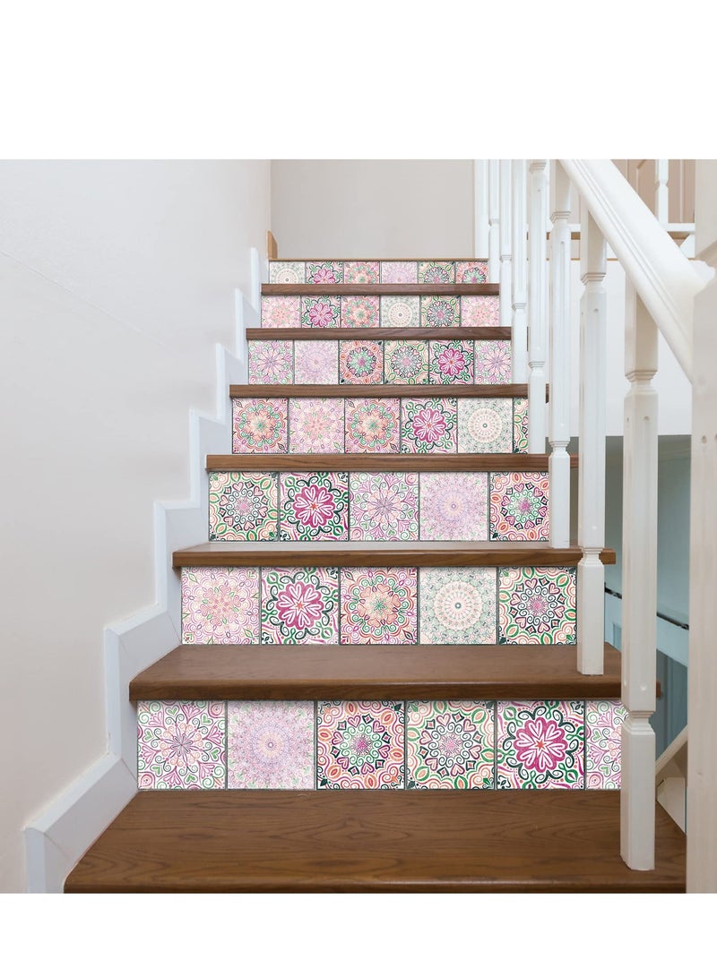 SYOSI Peel and Stick Backsplash Tile 24Pcs Adhesive Wallpaper Glossy Wall Stickers Tiles Waterproof Oil Proof Removable Decals for Bathroom Kitchen Backsplash and Adhesive Decor 15x15cm Mandala Pink - Image 5