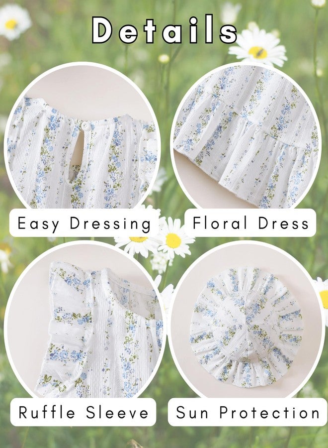 SODLON Toddler Dress 2T 3T Baby Girl Clothes Summer Ruffle Sleeveless Boho Vintage Dresses Sundress with Hat & Bag Birthday Gifts Cute Casual Outfits White Blue Floral - Image 5