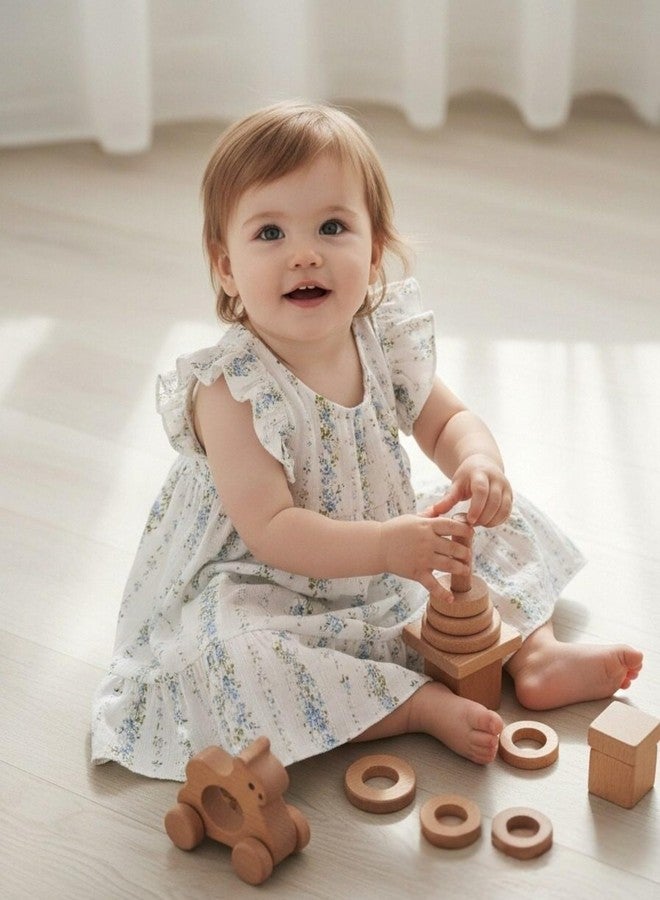 SODLON Toddler Dress 2T 3T Baby Girl Clothes Summer Ruffle Sleeveless Boho Vintage Dresses Sundress with Hat & Bag Birthday Gifts Cute Casual Outfits White Blue Floral - Image 2