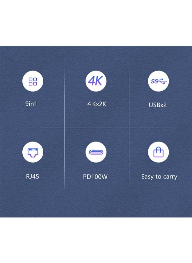 Zeemey - USB C Hub 9 in 1 Type C Hub Multport Adapter Compatible with 100W PD+4K HDMI+USB3.0+USB2.0+SD+TF+100W RJ45+1080P VGA+AUDIO3.5mm - Image 1