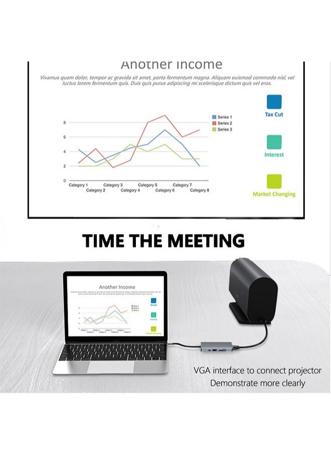 Zeemey - USB C Hub 9 in 1 Type C Hub Multport Adapter Compatible with 100W PD+4K HDMI+USB3.0+USB2.0+SD+TF+100W RJ45+1080P VGA+AUDIO3.5mm - Image 1