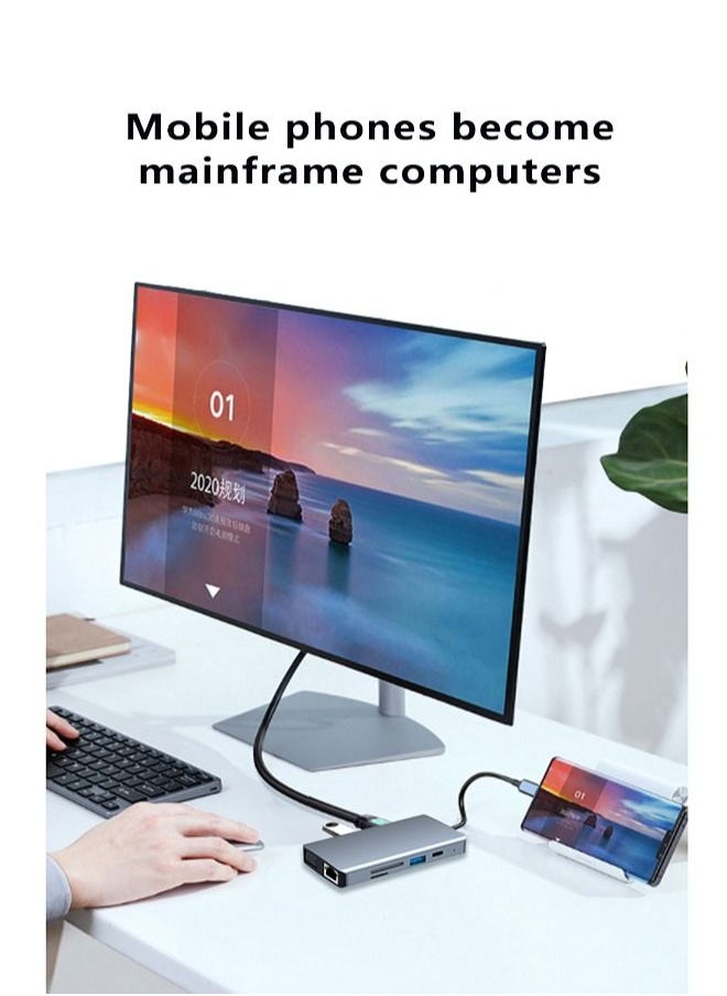 Zeemey - USB C Hub 9 in 1 Type C Hub Multport Adapter Compatible with 100W PD+4K HDMI+USB3.0+USB2.0+SD+TF+100W RJ45+1080P VGA+AUDIO3.5mm - Image 1