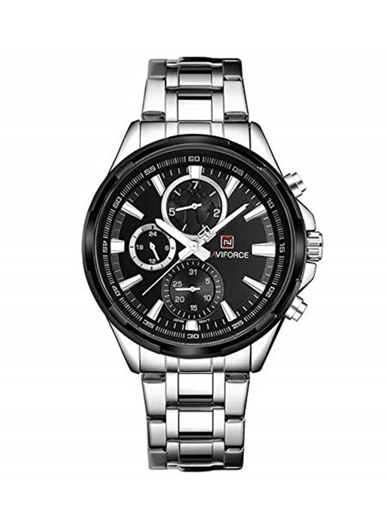 نافيفورس ساعة يد كلاسيكية من الفولاذ المقاوم للصدأ بقرص أسود للرجال - Image 1