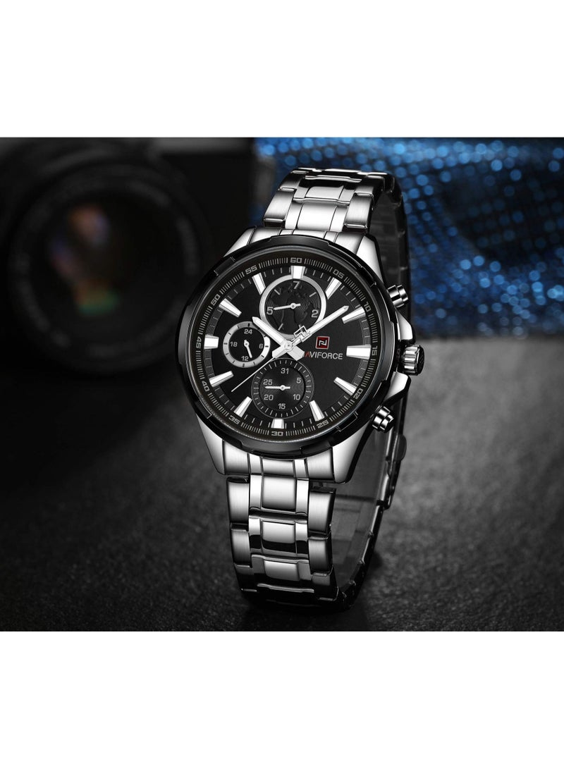 نافيفورس ساعة يد كلاسيكية من الفولاذ المقاوم للصدأ بقرص أسود للرجال - Image 3