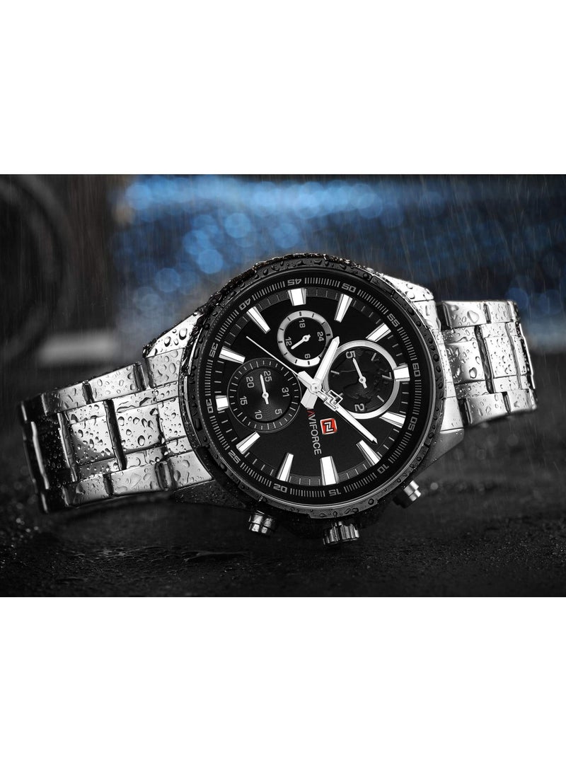 نافيفورس ساعة يد كلاسيكية من الفولاذ المقاوم للصدأ بقرص أسود للرجال - Image 2