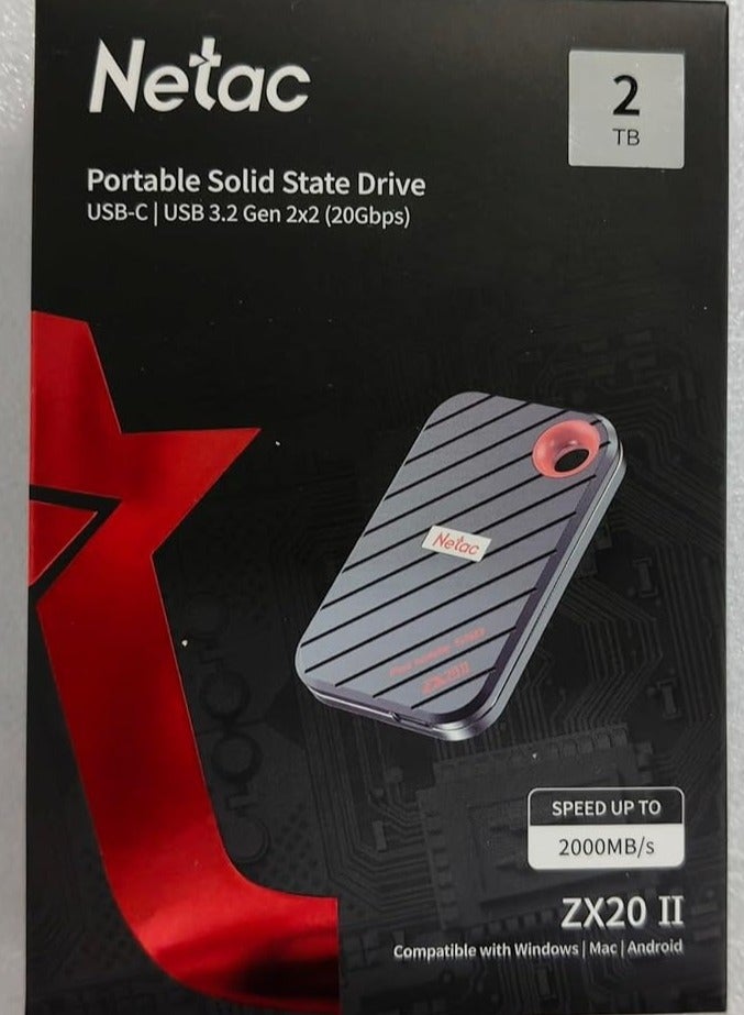 Netac Netac ZX20 II 2TB Portable SSD – NVMe External Solid State Drive, USB 3.2 Type-C, Up to 2000MB/s Read Speed, Shock & Drop Resistant (Magnetic Design) - Image 2