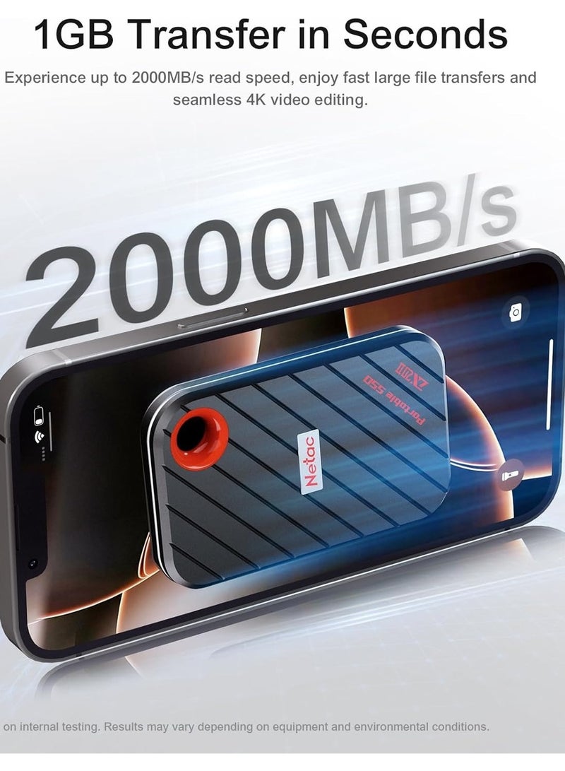 Netac Netac ZX20 II 2TB Portable SSD – NVMe External Solid State Drive, USB 3.2 Type-C, Up to 2000MB/s Read Speed, Shock & Drop Resistant (Magnetic Design) - Image 5