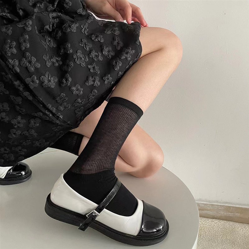 Spring Summer Thin Japanese Sweet Socks Black [tube mesh]] 