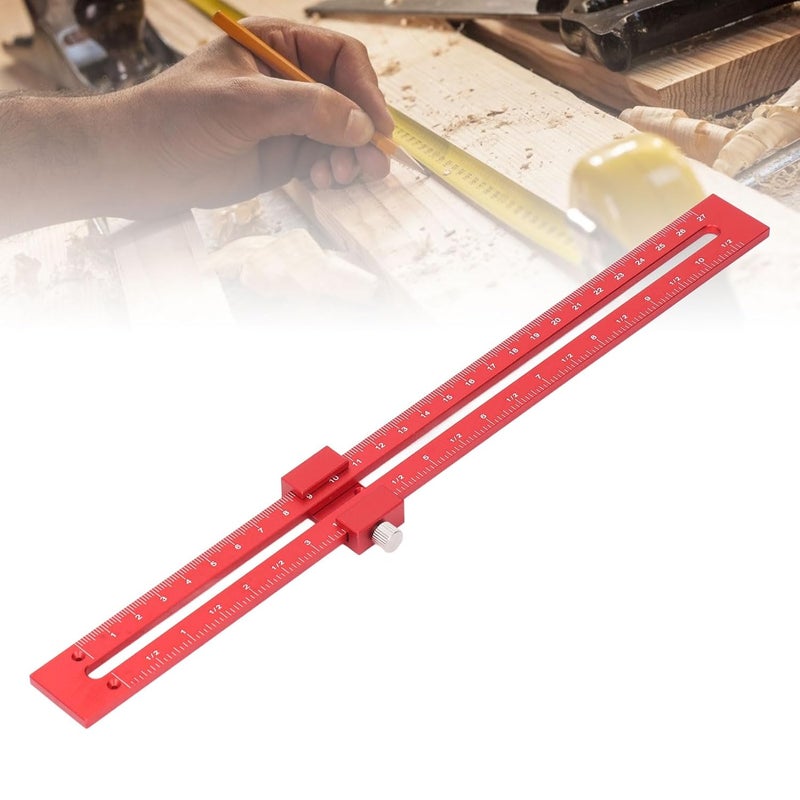 Aluminum Alloy Woodworking Pocket Ruler 300mm Dual Scale T Shape Scribe Adjustable Measuring Tool - Image 5