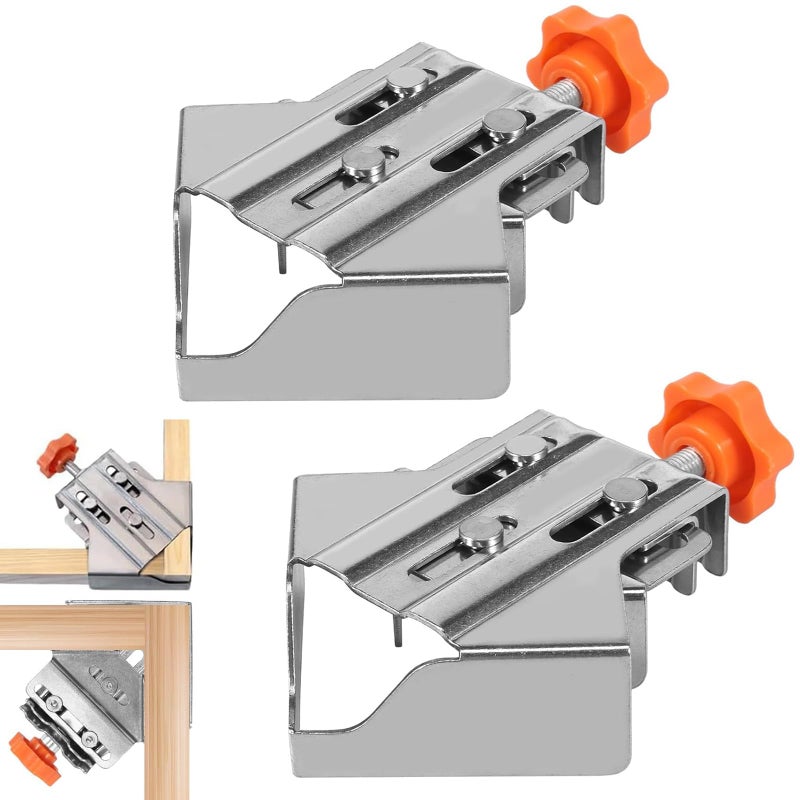 2Pcs 2025 New Corner Clamps for Woodworking Multipurpose Stainless Steel 90 Degree Corner Clamping with Adjustable Swing Jaw For Wood Metal Pipe Steel Rod And Glass Closed Style