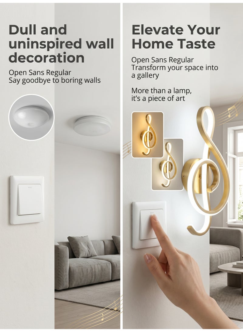 الحياة المريحة مصباح حائط LED حديث بتصميم نوتة موسيقية 22 وات | قابل للتعتيم بثلاثة ألوان (دافئ/محايد/بارد) | مصباح حائط من الألومنيوم والحديد مع موزع سيليكون | شمعدان زخرفي لغرفة المعيشة وغرفة النوم والممر - Image 2