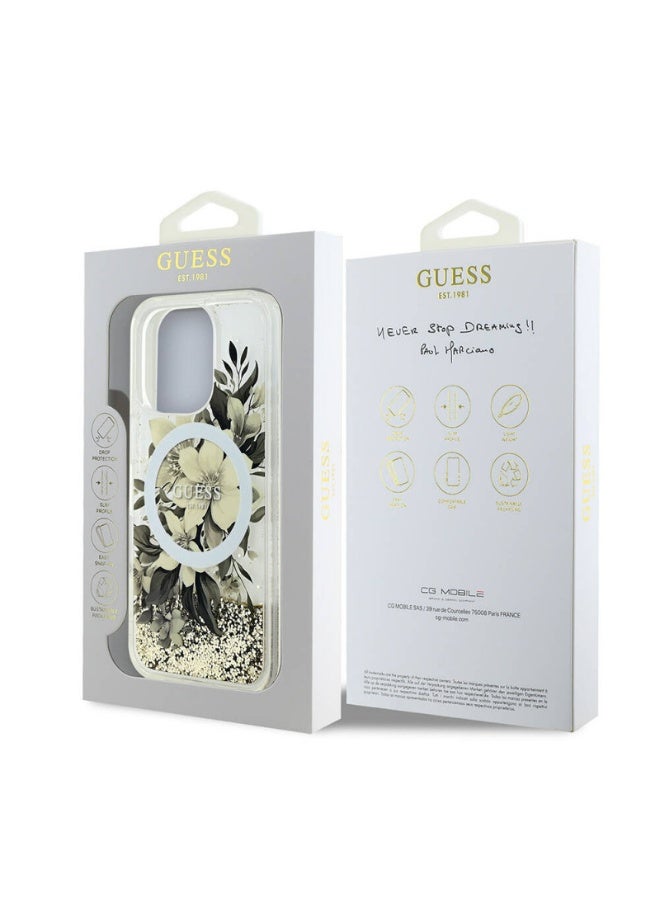 GUESS Guess iPhone 16 Pro Max Case MagSafe Liquid Glitter Flower Beige - Image 4
