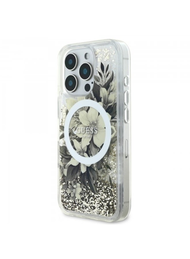GUESS Guess iPhone 16 Pro Max Case MagSafe Liquid Glitter Flower Beige - Image 5