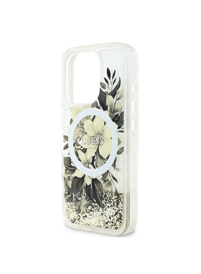 GUESS Guess iPhone 16 Pro Max Case MagSafe Liquid Glitter Flower Beige - Image 3