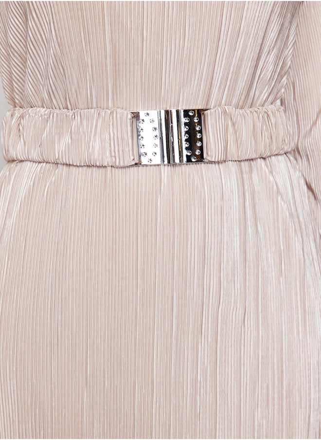trendyol Gold Belted Pleated Knitted Dress TCTSS24EB00154  - Image 5