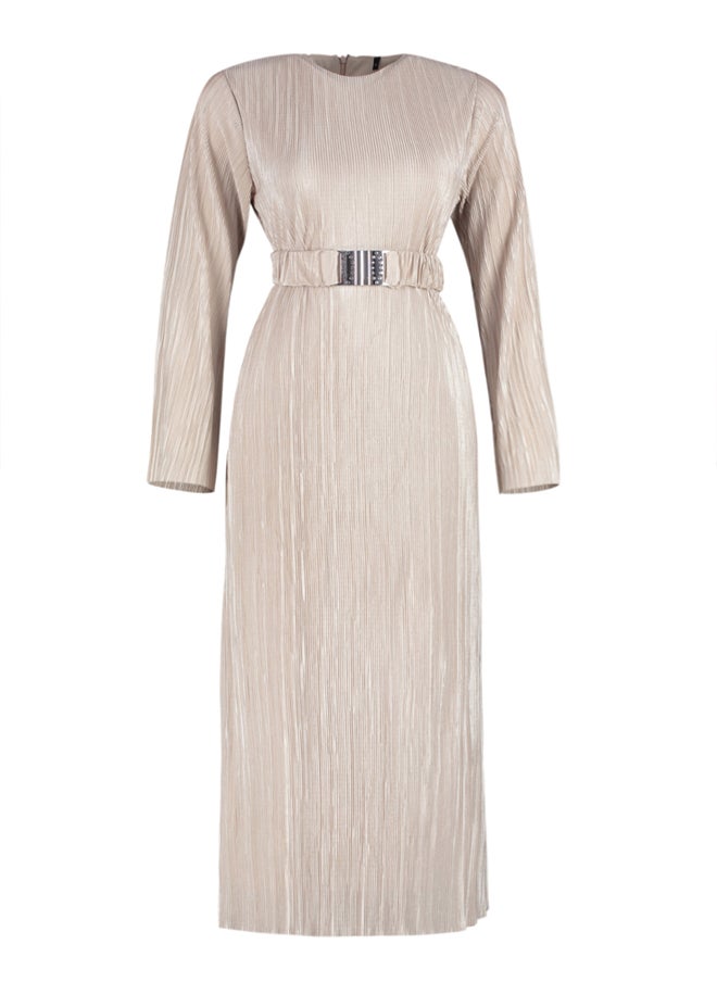 trendyol - Gold Belted Pleated Knitted Dress TCTSS24EB00154 - Image 1