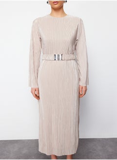trendyol Gold Belted Pleated Knitted Dress TCTSS24EB00154  - Image 4