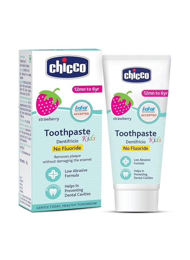 Chicco Toothpaste for Kids, Best for Baby (1y-6y), Strawberry Flavour, 50g | Fluoride-Free & Low Abrasive | Removes Plaque, Helps Prevent Cavities | IDA Accepted - Image 1