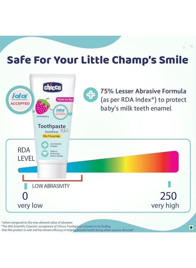 Chicco Toothpaste for Kids, Best for Baby (1y-6y), Strawberry Flavour, 50g | Fluoride-Free & Low Abrasive | Removes Plaque, Helps Prevent Cavities | IDA Accepted - Image 2