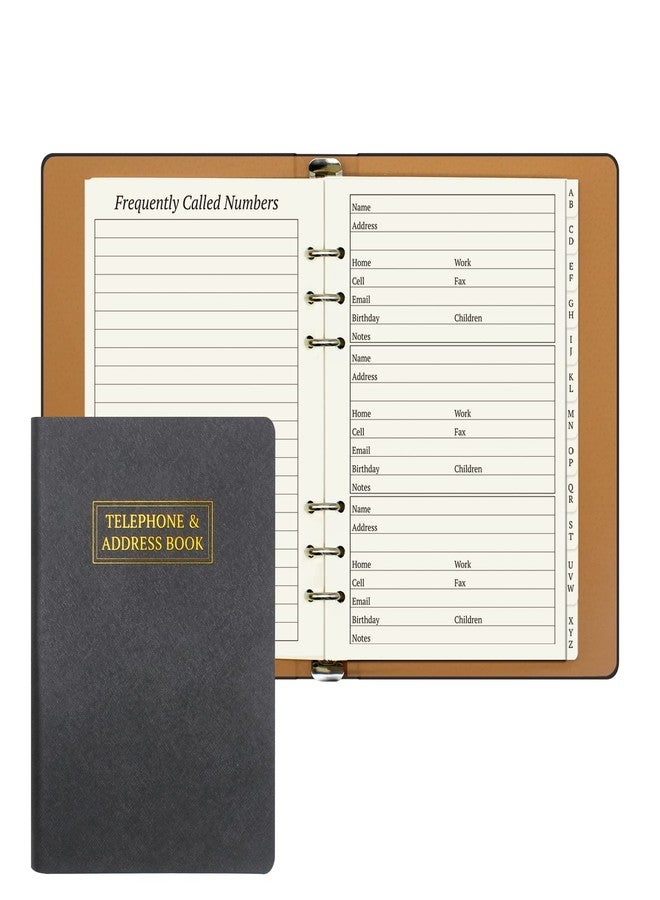 suituts Refillable Address Book with Alphabetical Tabs, 600 Entry Spaces Large Print Contact Address/Phone Books, PU Leather Hardcover A5 6 Ring Address Book Binder for Senior Home Office - Image 1