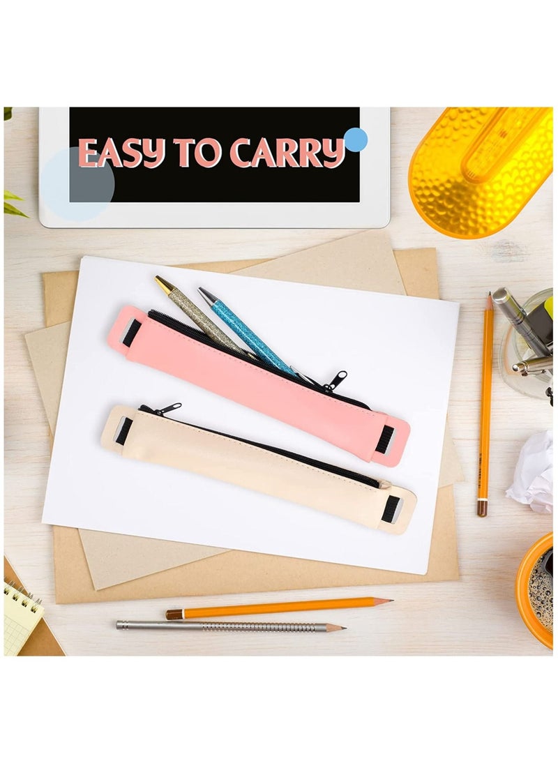 Loquat Colorful Pen Holder for Notebook Pencil Pouch with Elastic Band Planner Pencil Case Pink Blue Black Khaki PU Leather Pen Holder for Notebook Journal Markers Eraser(4 Pcs) - Image 2