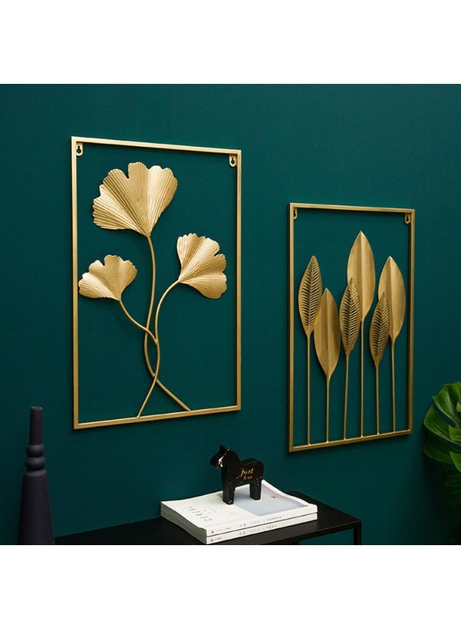 موردلي ديكور جداري ذهبي، لوحة جدارية معدنية معلقة على شكل أوراق شجر جنكة ثلاثية الأبعاد، مناسبة لغرفة المعيشة وغرفة النوم والمكتب، ديكور عصري، مقاس 60 × 40 سم. - Image 4
