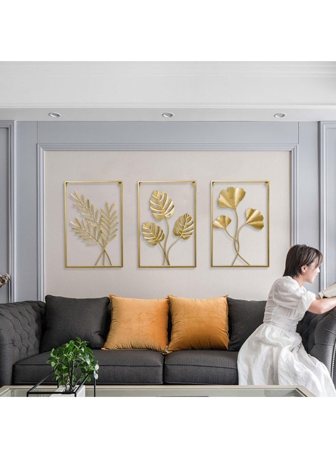 موردلي ديكور جداري ذهبي، لوحة جدارية معدنية معلقة على شكل أوراق شجر جنكة ثلاثية الأبعاد، مناسبة لغرفة المعيشة وغرفة النوم والمكتب، ديكور عصري، مقاس 60 × 40 سم. - Image 3