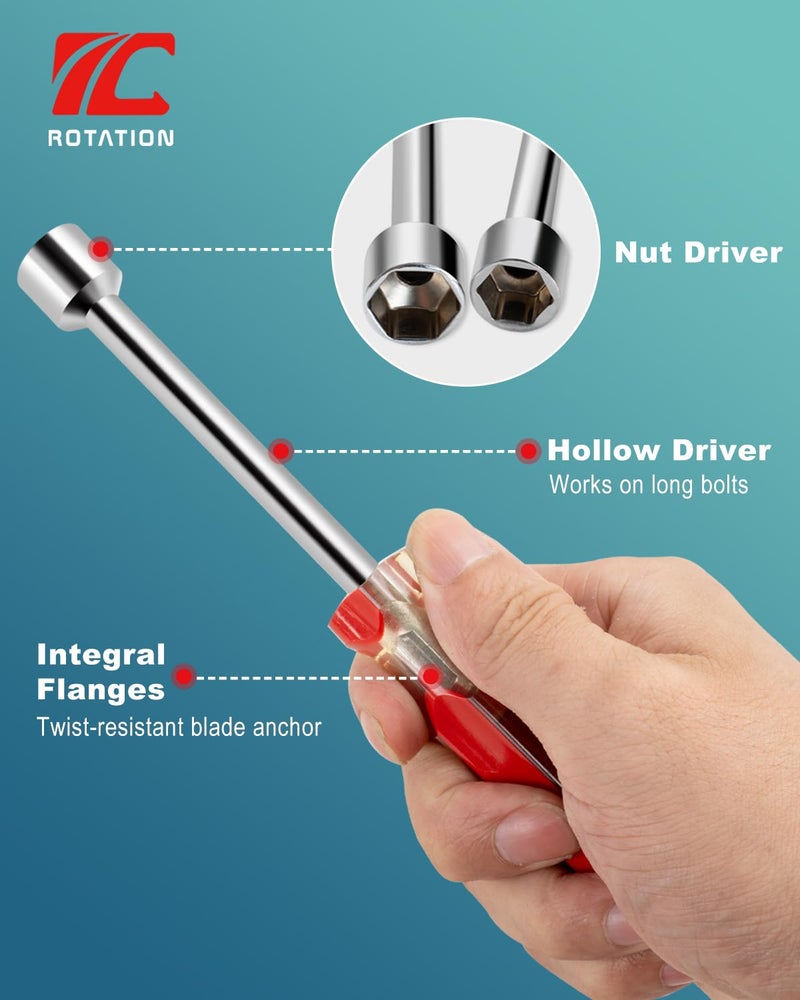 ROTATION 7PC Metric Nut Driver Set - 5-12mm Hex Drivers for Bolts Nuts Fasteners, Color-Coded Non-Slip PVC Grips - Image 3
